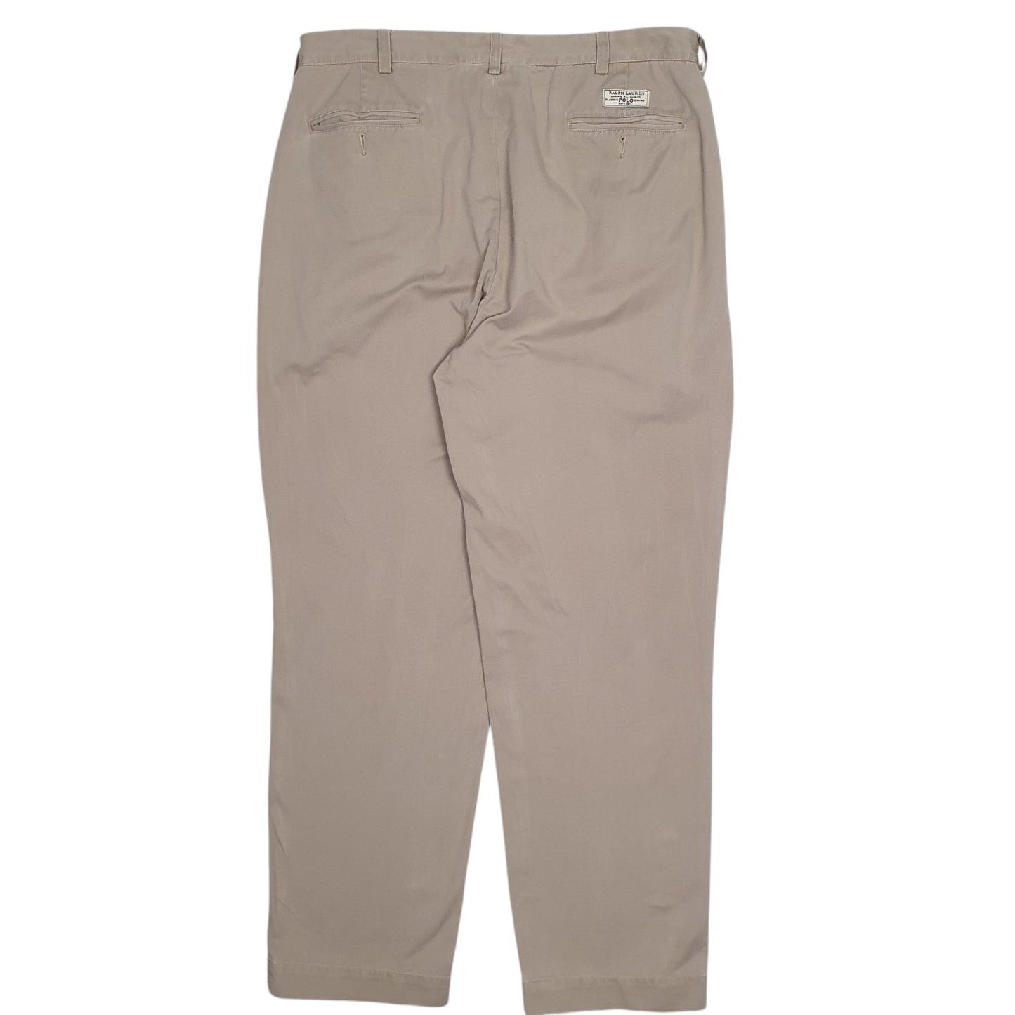 Mens Beige Polo Ralph Lauren Vintage 90s Double Pleated Andrew Pant  Trousers