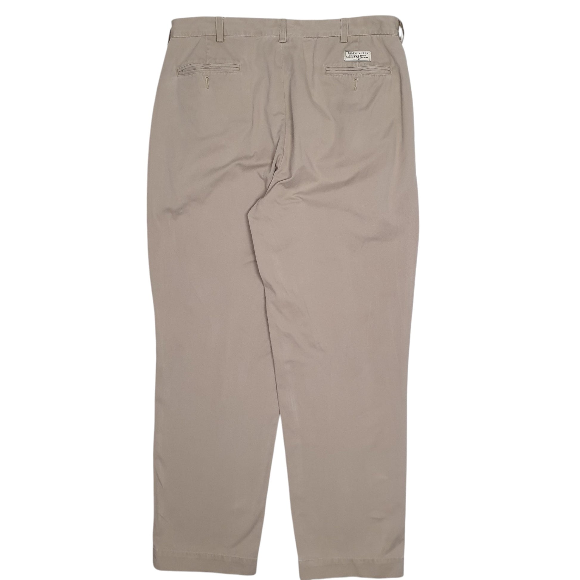 Mens Beige Polo Ralph Lauren Vintage 90s Double Pleated Andrew Pant  Trousers