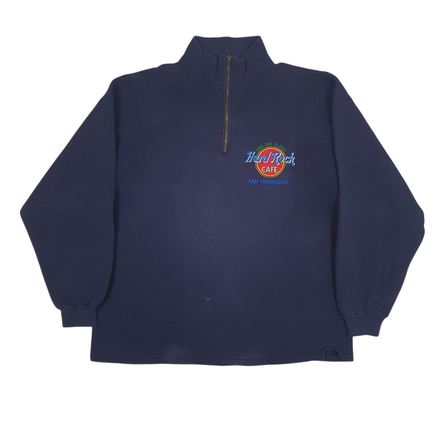 Mens Navy Hard Rock Cafe Vintage 90s Quarter Zip Jumper