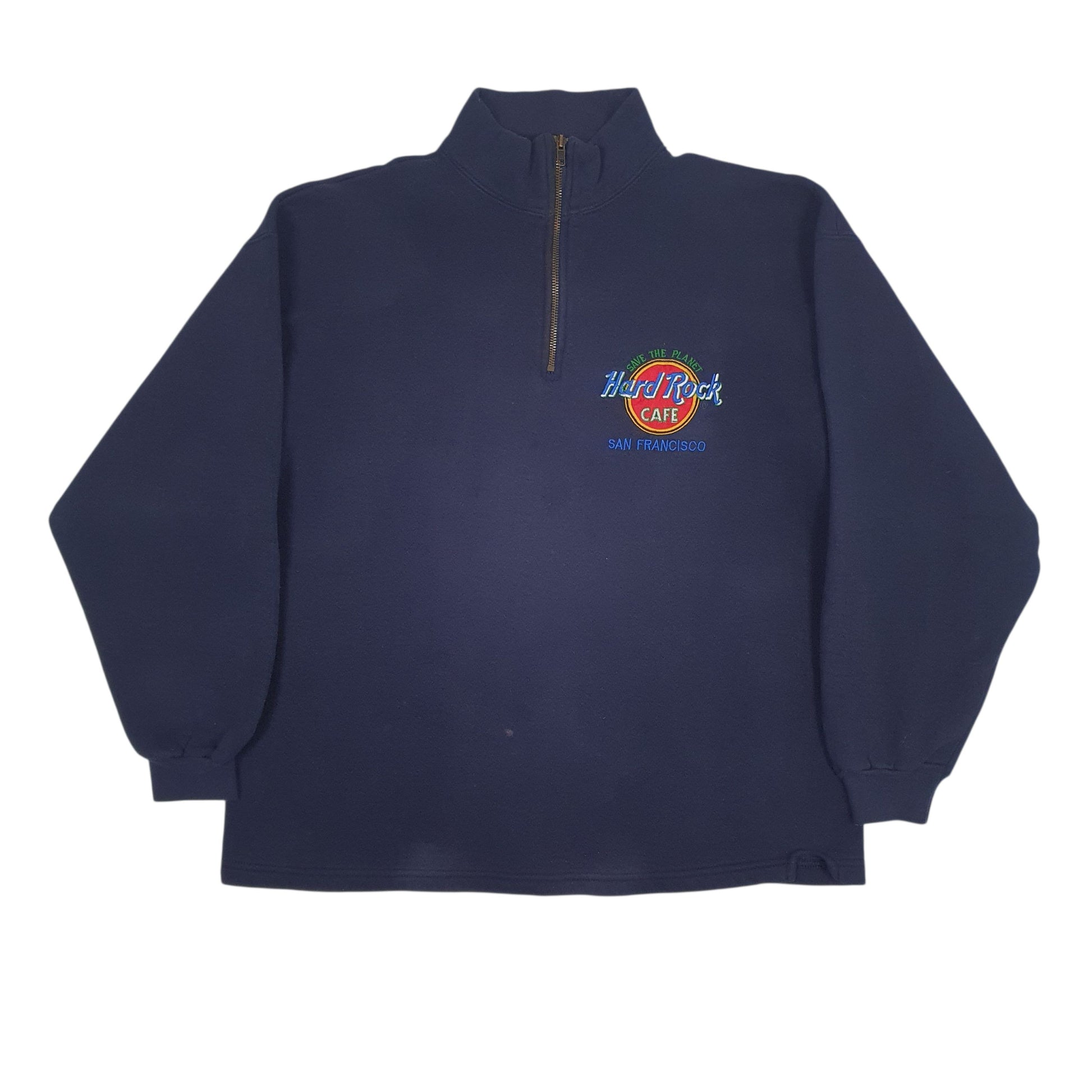 Mens Navy Hard Rock Cafe Vintage 90s Quarter Zip Jumper