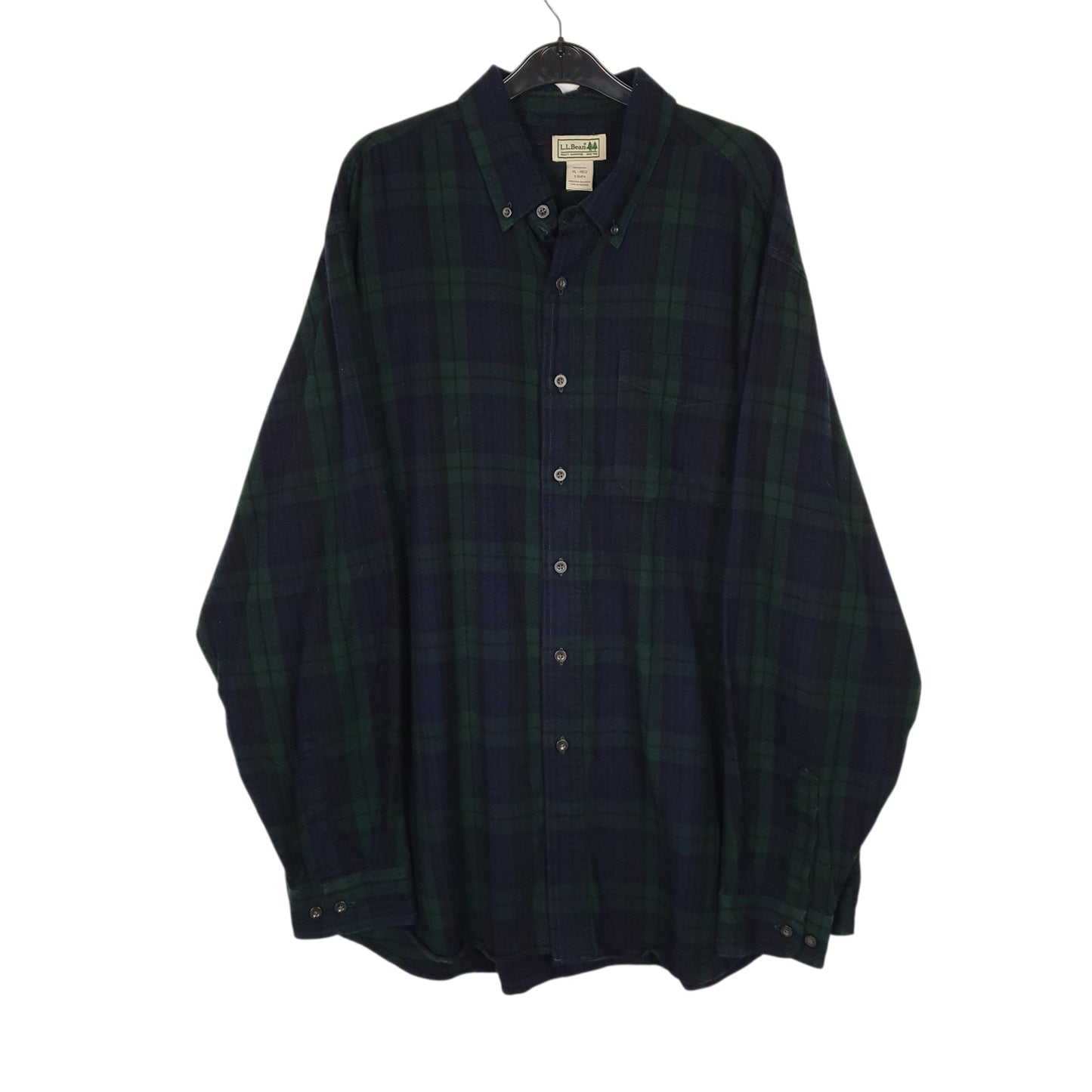 Mens Navy L.L.Bean Chamois Thick Plaid Flannel Long Sleeve Shirt