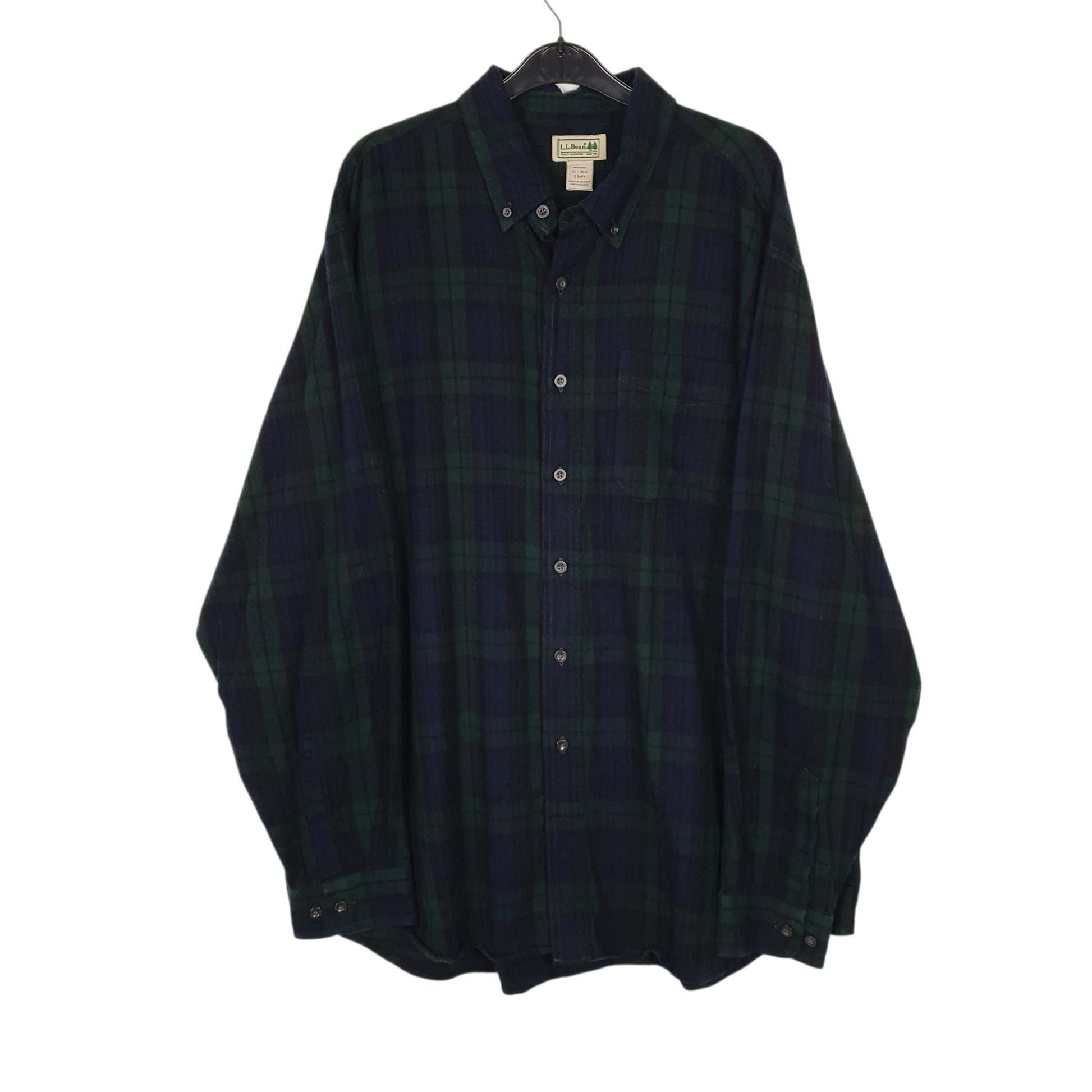 Mens Navy L.L.Bean Chamois Thick Plaid Flannel Long Sleeve Shirt