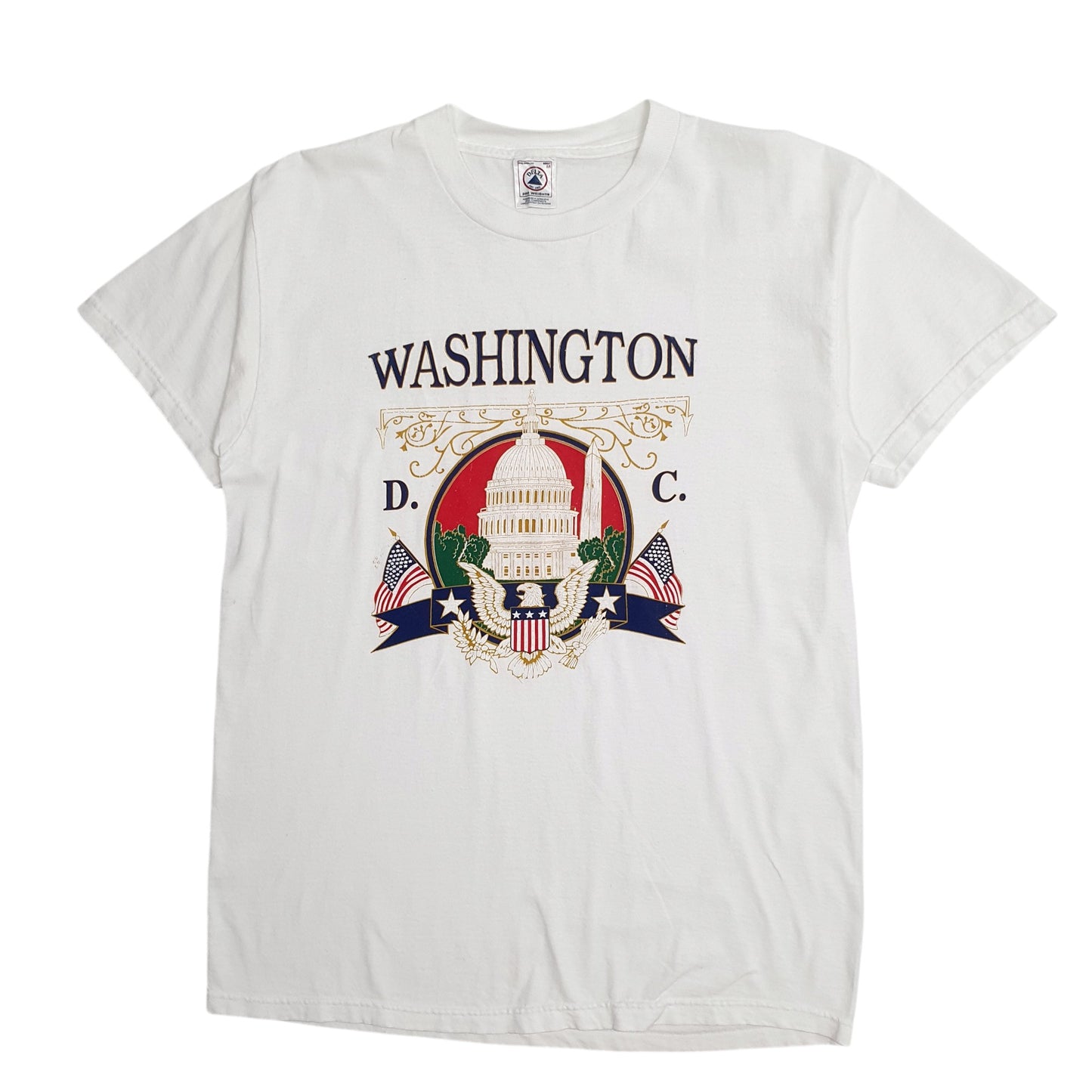 Mens White Delta Single Stitch Vintage 90s Washington Short Sleeve T Shirt