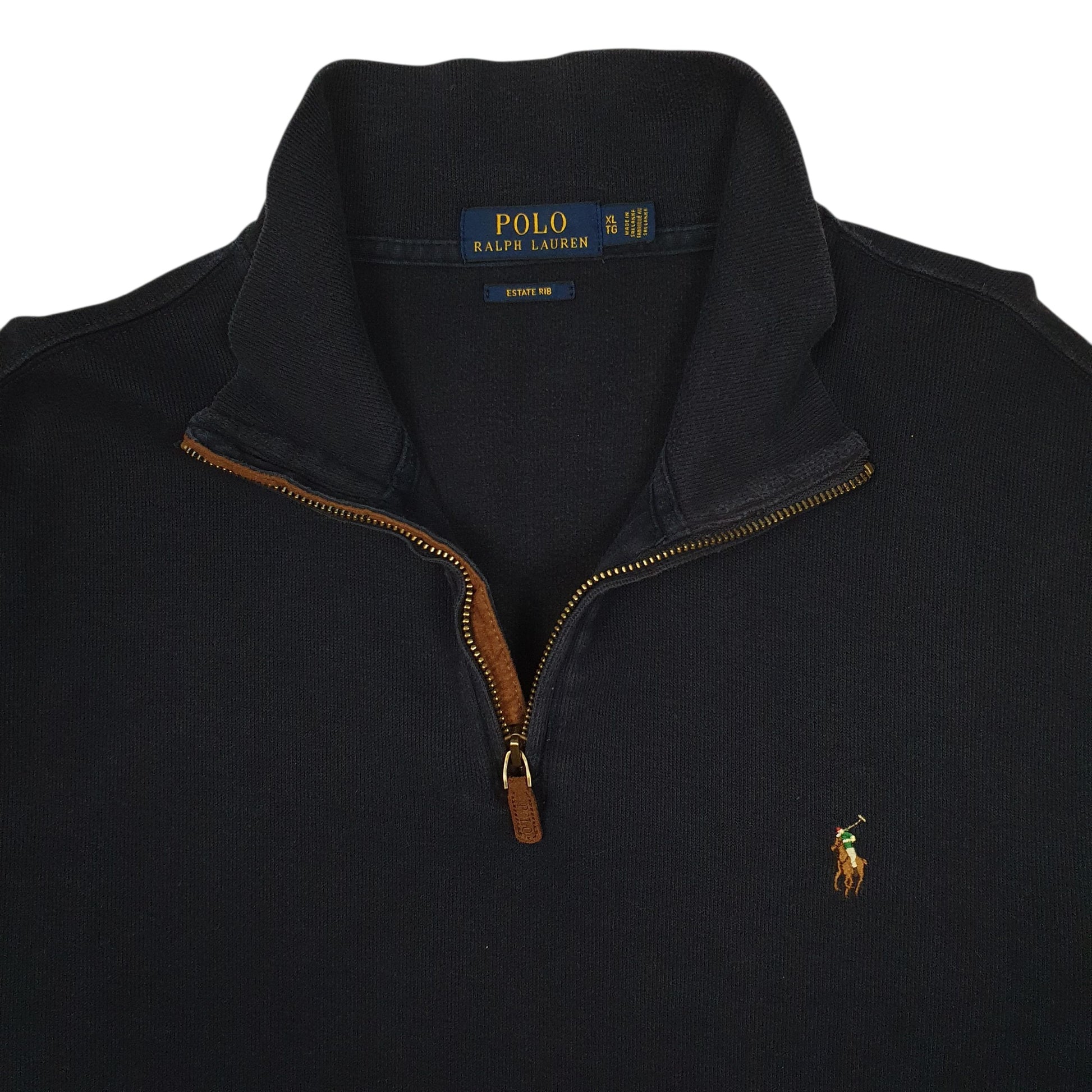 Mens Navy Polo Ralph Lauren Estate Rib Quarter Zip Jumper
