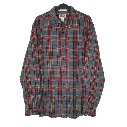 Mens Grey L.L.Bean Scotch Plaid Flannel Long Sleeve Shirt