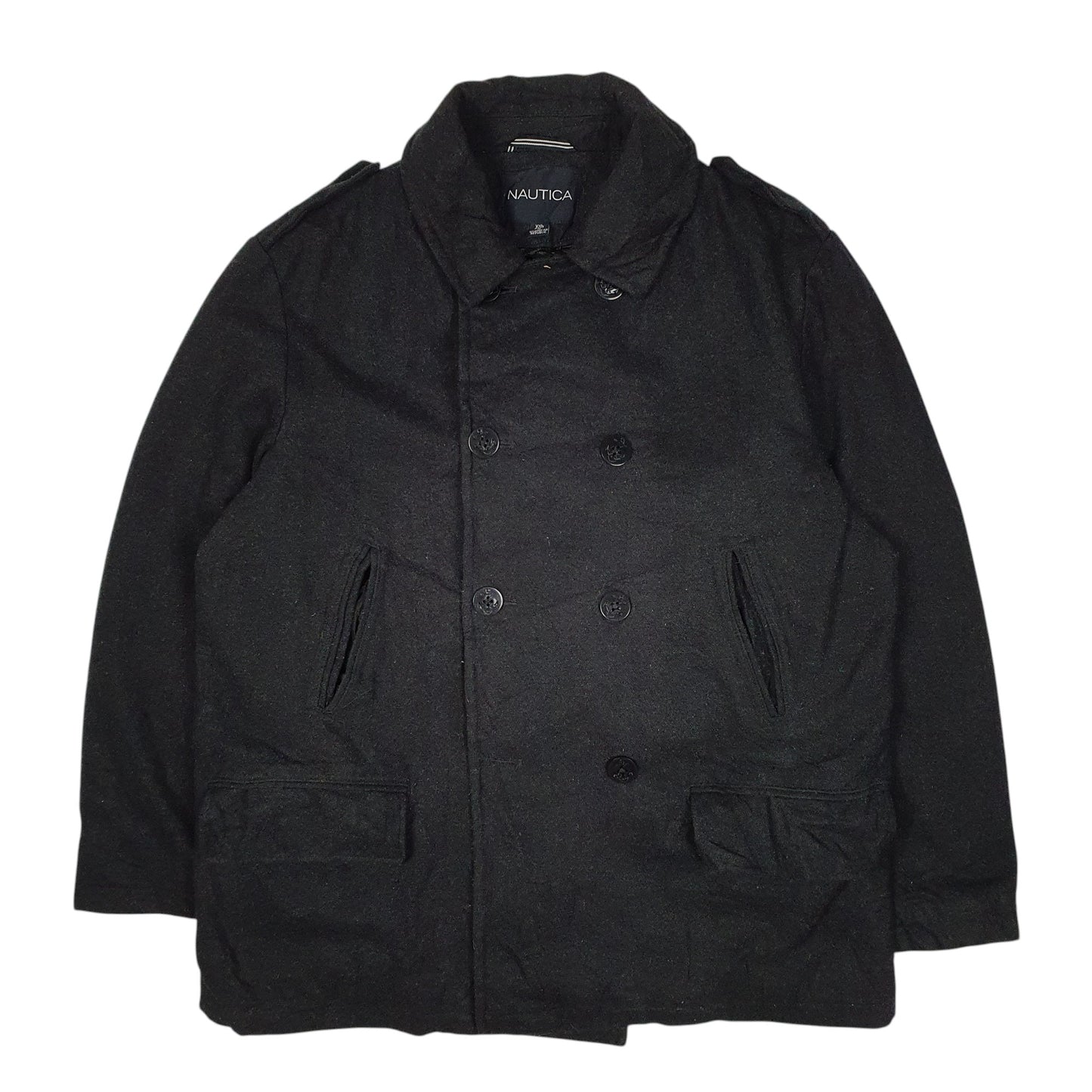 Mens Black Nautica Double Breated Pea  Coat