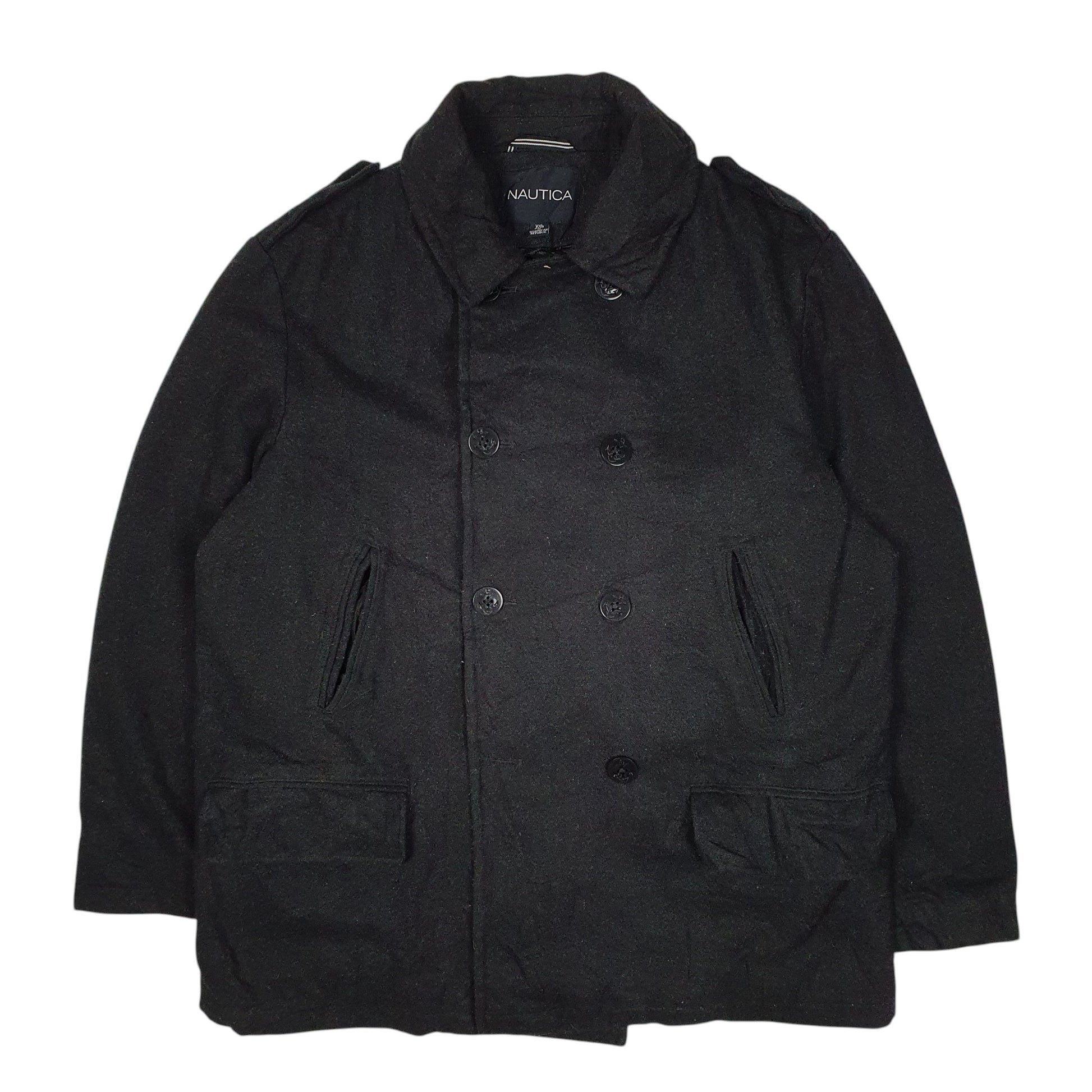 Mens Black Nautica Double Breated Pea  Coat