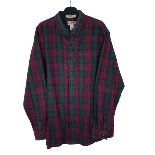 Mens Burgundy L.L.Bean Tall Thick Plaid Flannel Long Sleeve Shirt