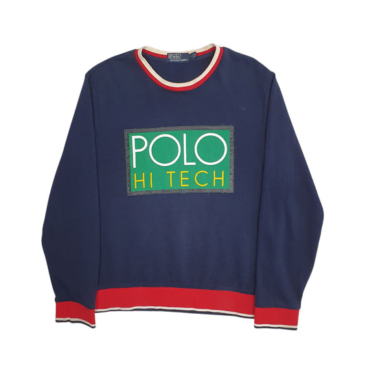 Mens Navy Polo Ralph Lauren Hi Tech Vintage 90s Crewneck Jumper