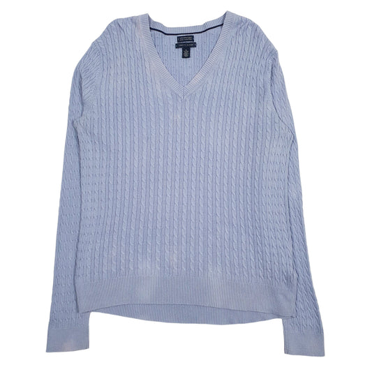 Womens Blue Tommy Hilfiger Cable Knit Knitwear V Neck Jumper