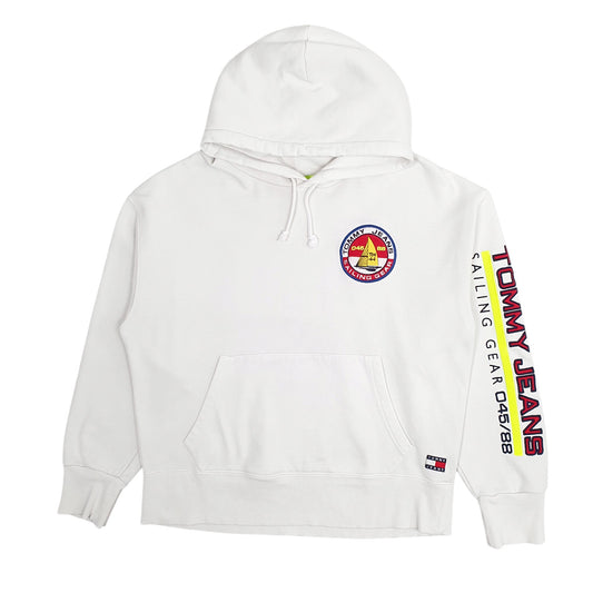Mens White Tommy Hilfiger Tommy Jeans Sailing Gear Hoodie Jumper