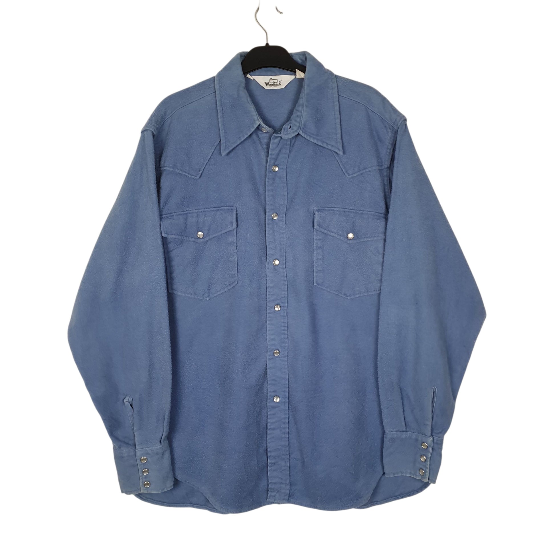 Mens Blue Woolrich Vintage 1980s Thick Chamois Popper Long Sleeve Shirt