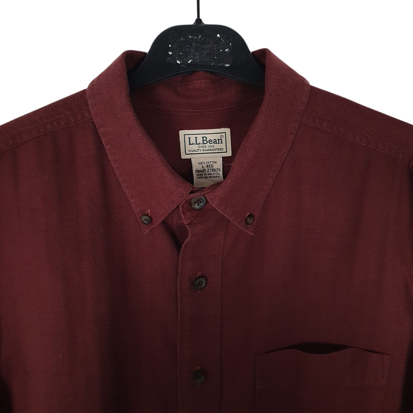 Mens Burgundy L.L.Bean Herringbone Flannel  Shirt