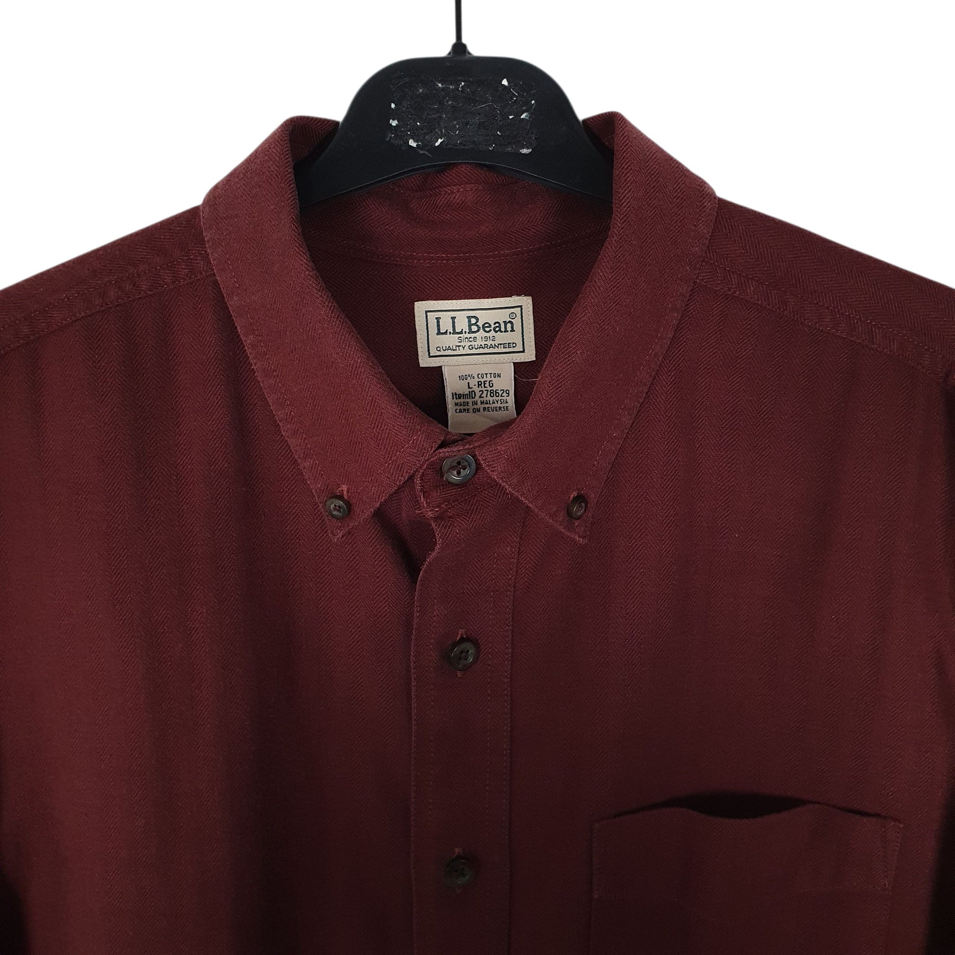 Mens Burgundy L.L.Bean Herringbone Flannel  Shirt