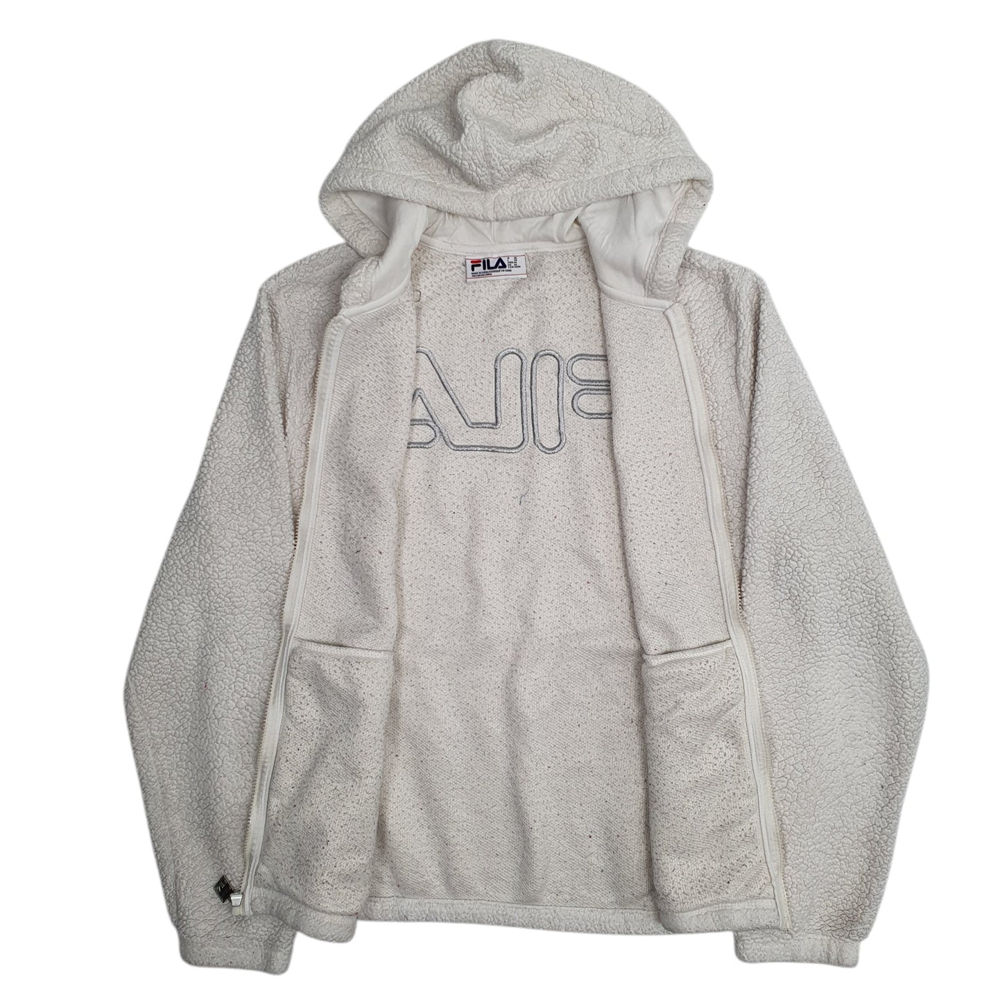 Mens White Fila Hoodie Sherpa Full Zip Jumper