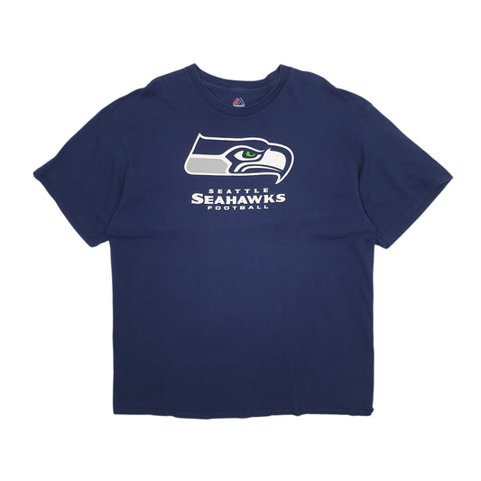 Mens Navy Majestic Seattle Seahawks NFL Short Sleeve T Shirt
