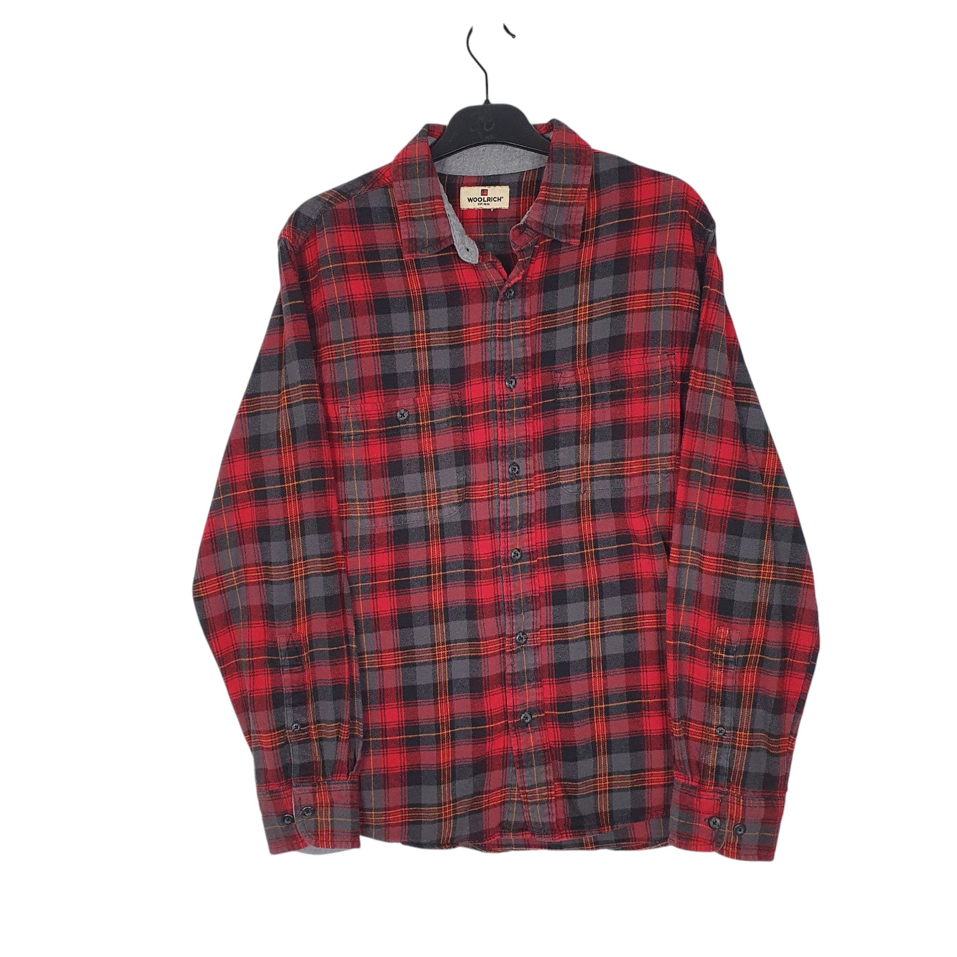 Mens Red Woolrich Thick Flannel Plaid Long Sleeve Shirt