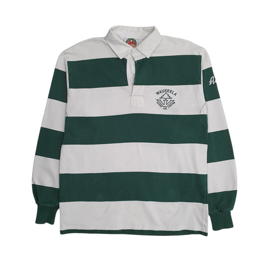 Mens White Barbarian Rugby Waukeela Long Sleeve Polo Shirt