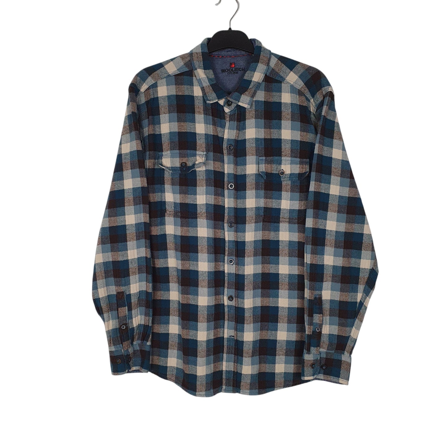 Womens Blue Woolrich Thick Flannel Plaid Long Sleeve Shirt