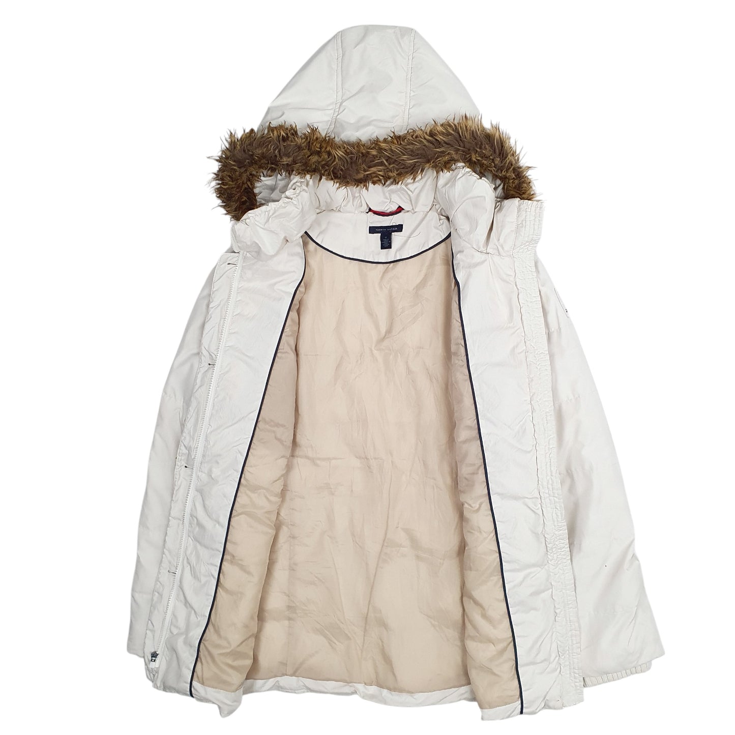Womens Cream Tommy Hilfiger Puffer Longline Full Zip Coat
