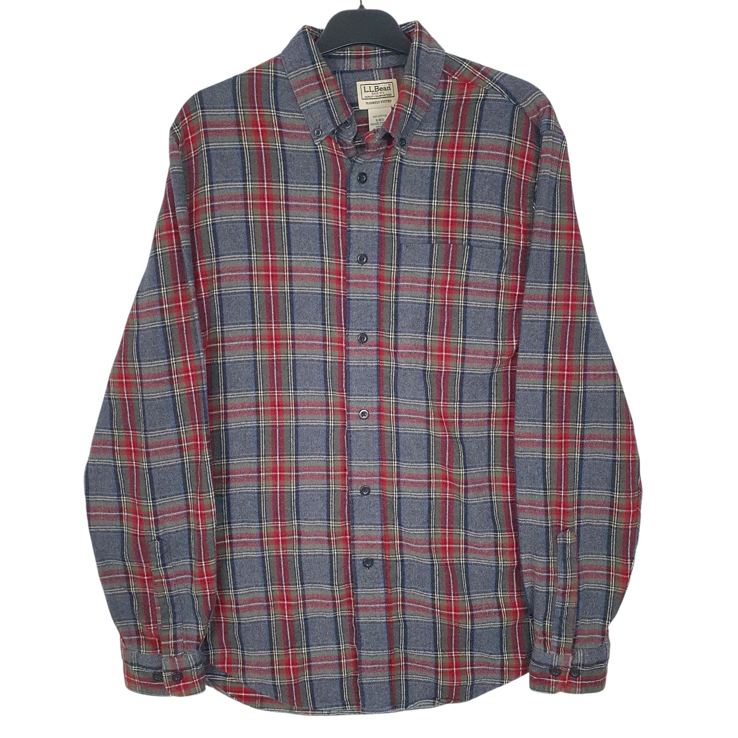 Mens Grey L.L.Bean Chamois Flannel Plaid Long Sleeve Shirt