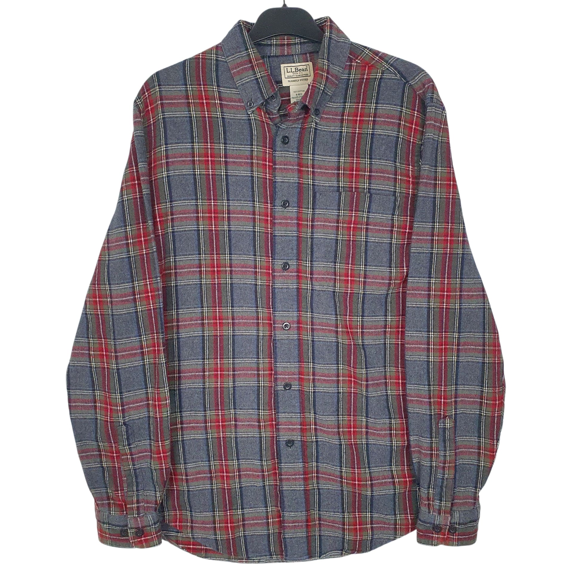 Mens Grey L.L.Bean Chamois Flannel Plaid Long Sleeve Shirt
