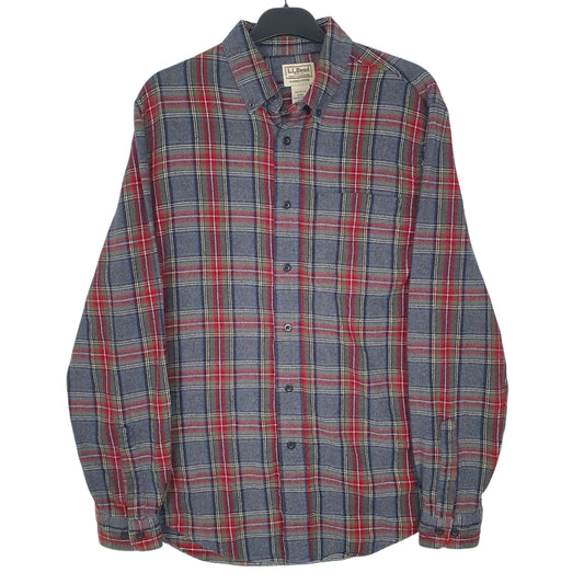 Mens Grey L.L.Bean Chamois Flannel Plaid Long Sleeve Shirt