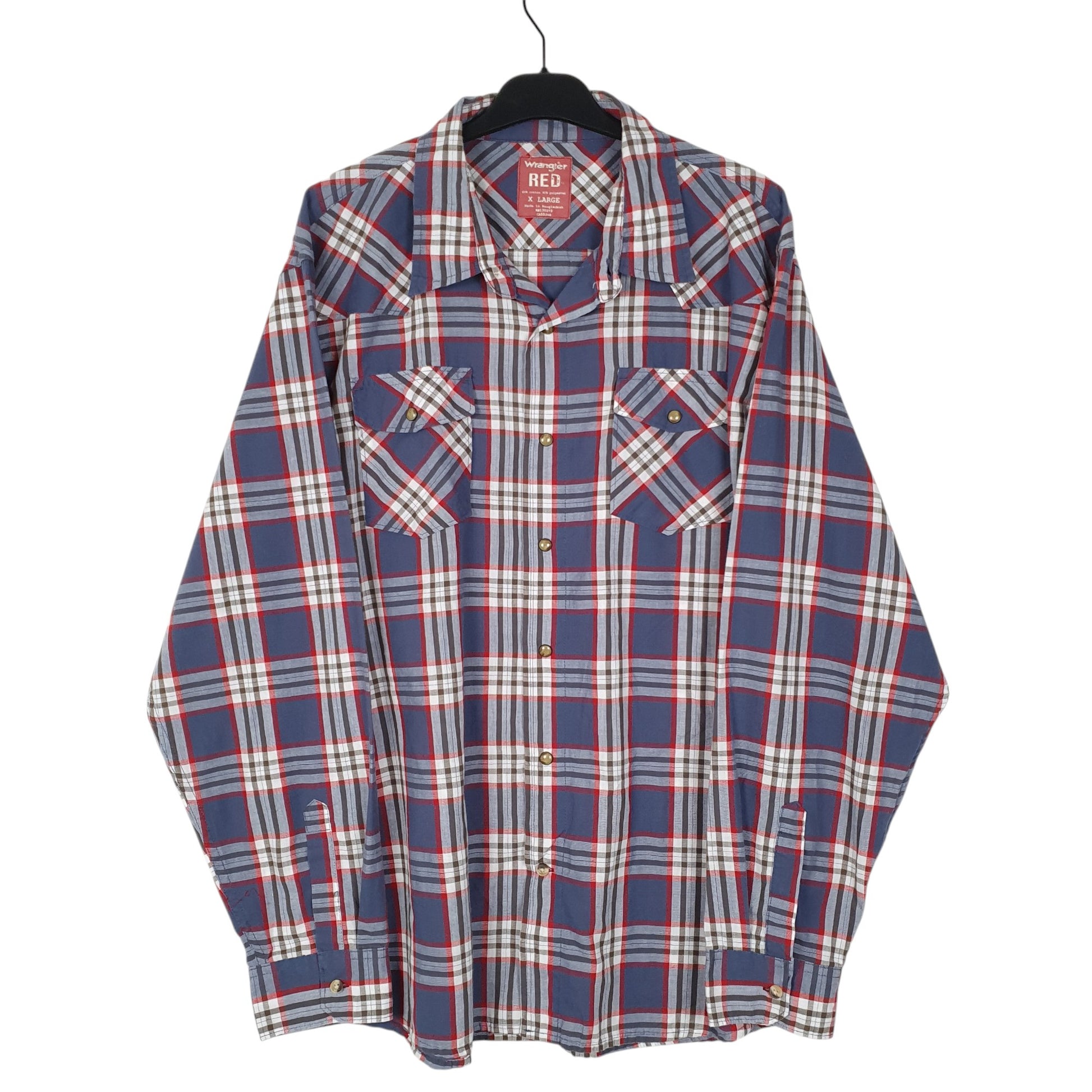 Mens Navy Wrangler Cowboy Pearl Snap Long Sleeve Shirt