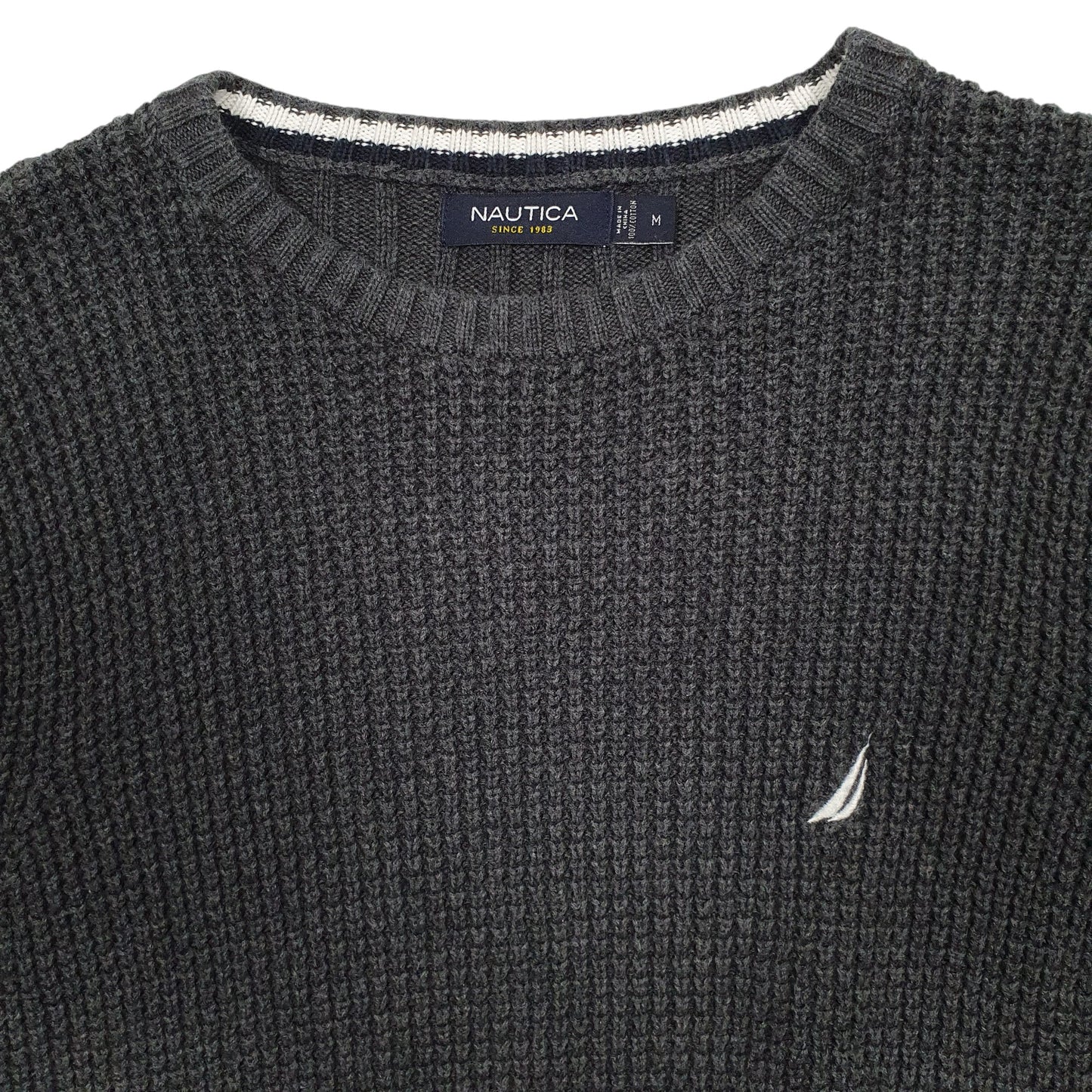Mens Grey Nautica Waffle Knit Crewneck Jumper