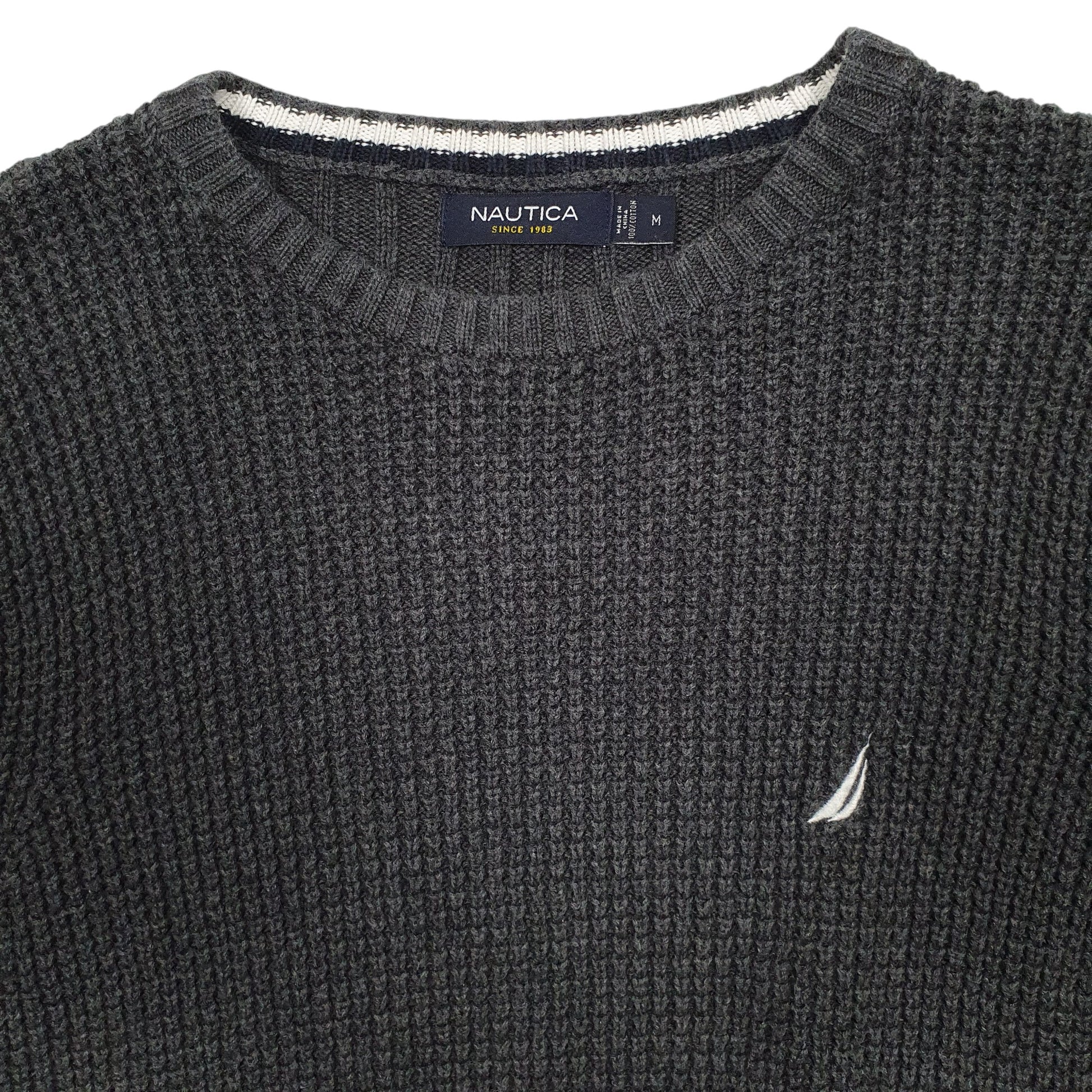 Mens Grey Nautica Waffle Knit Crewneck Jumper