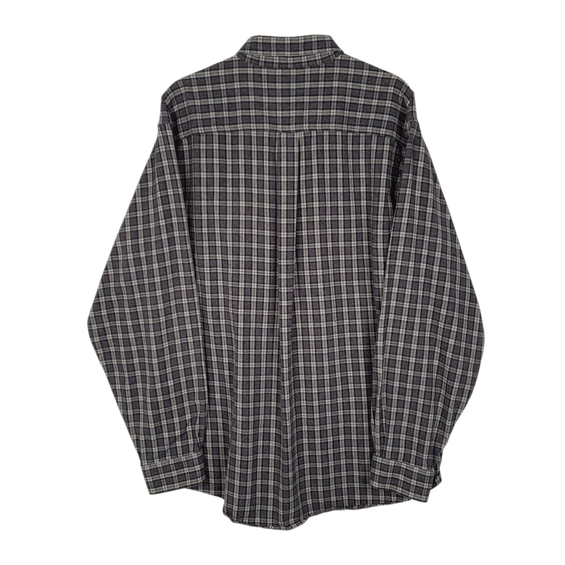 Mens Grey L.L.Bean Thick Flannel Plaid  Shirt