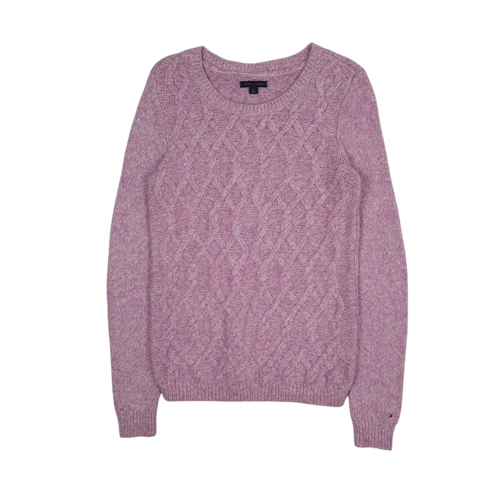 Womens Pink Tommy Hilfiger Cable Knit Crewneck Jumper