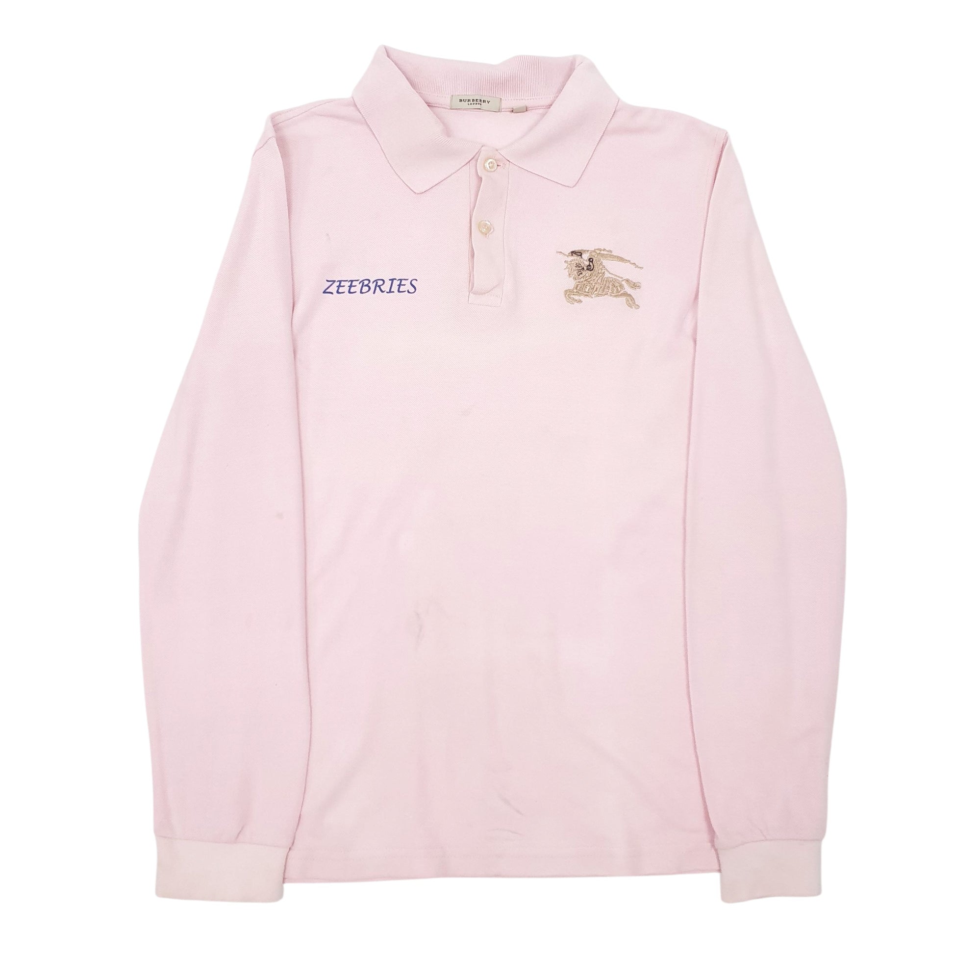 BURBERRY Pink Polo Shirt Long Sleeve Cotton Mens M