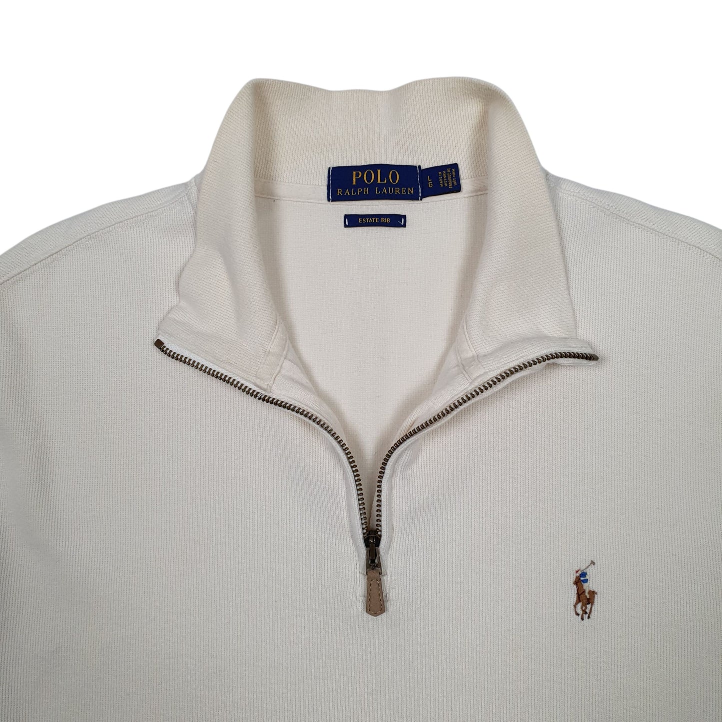 Mens Cream Polo Ralph Lauren Estate Rib Quarter Zip Jumper