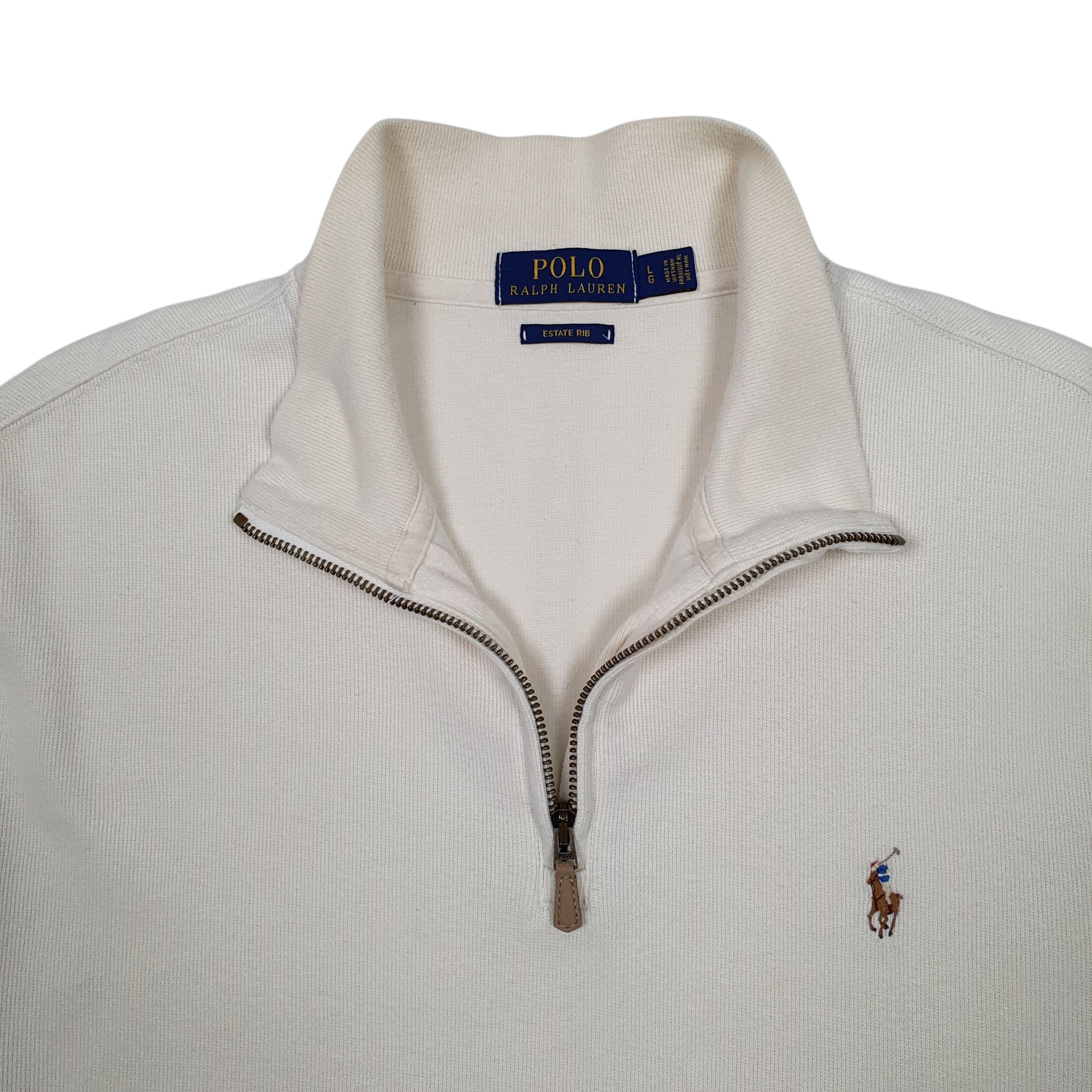 Mens Cream Polo Ralph Lauren Estate Rib Quarter Zip Jumper