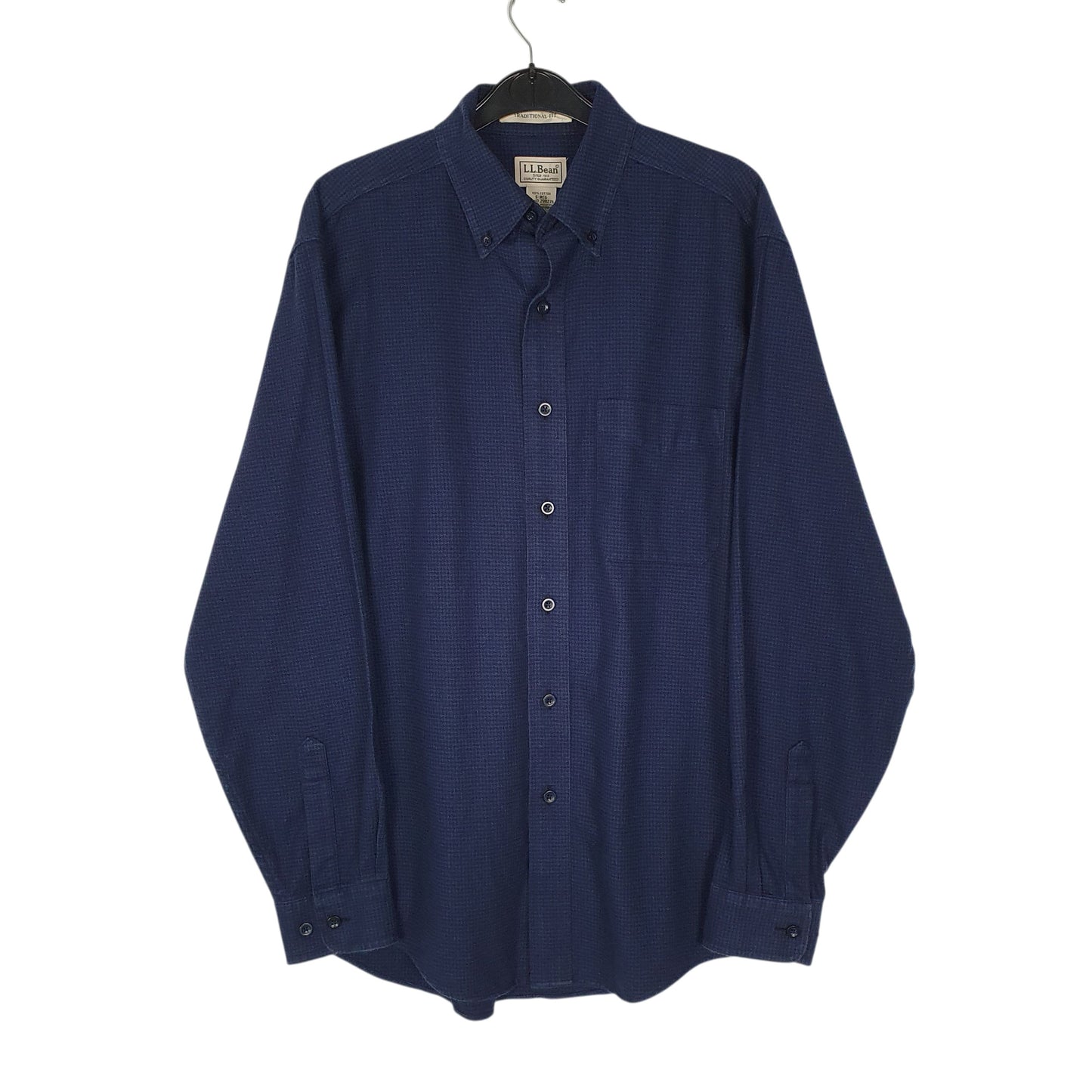 Mens Navy L.L.Bean Flannel Houndstooth Long Sleeve Shirt