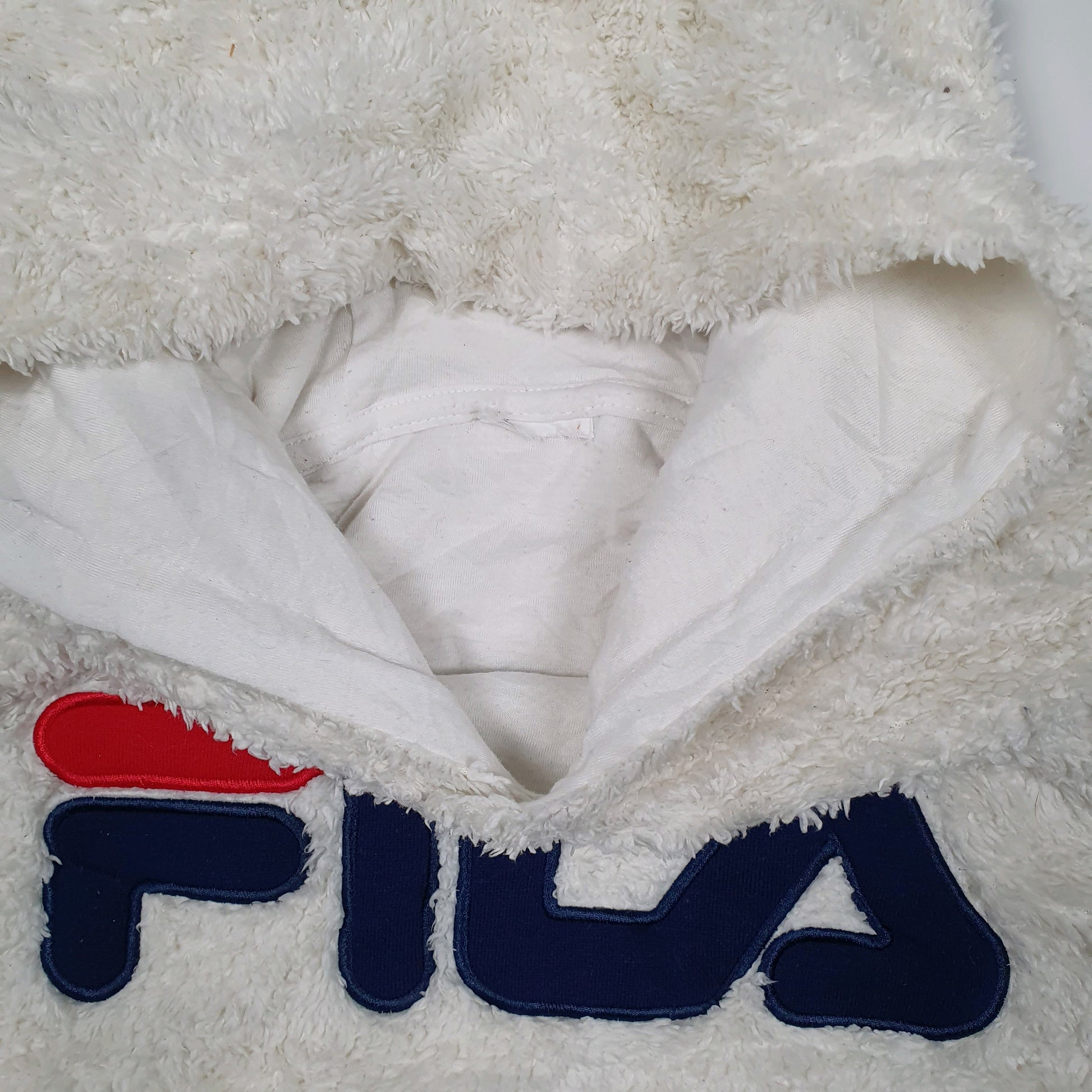 Womens White Fila Fluffy Sherpa Hoodie Jumper