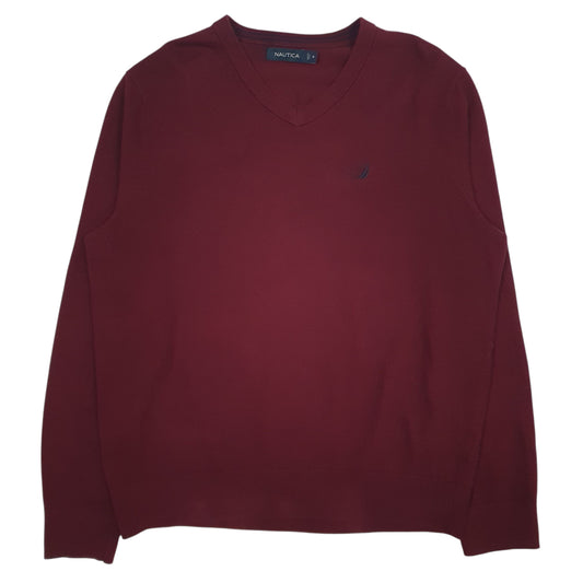 Mens Burgundy Nautica  V Neck Jumper
