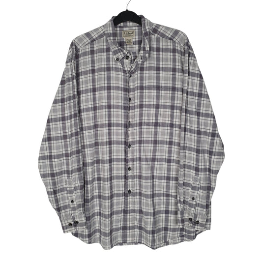 Mens Grey L.L.Bean Scotch Plaid Flannel Long Sleeve Shirt