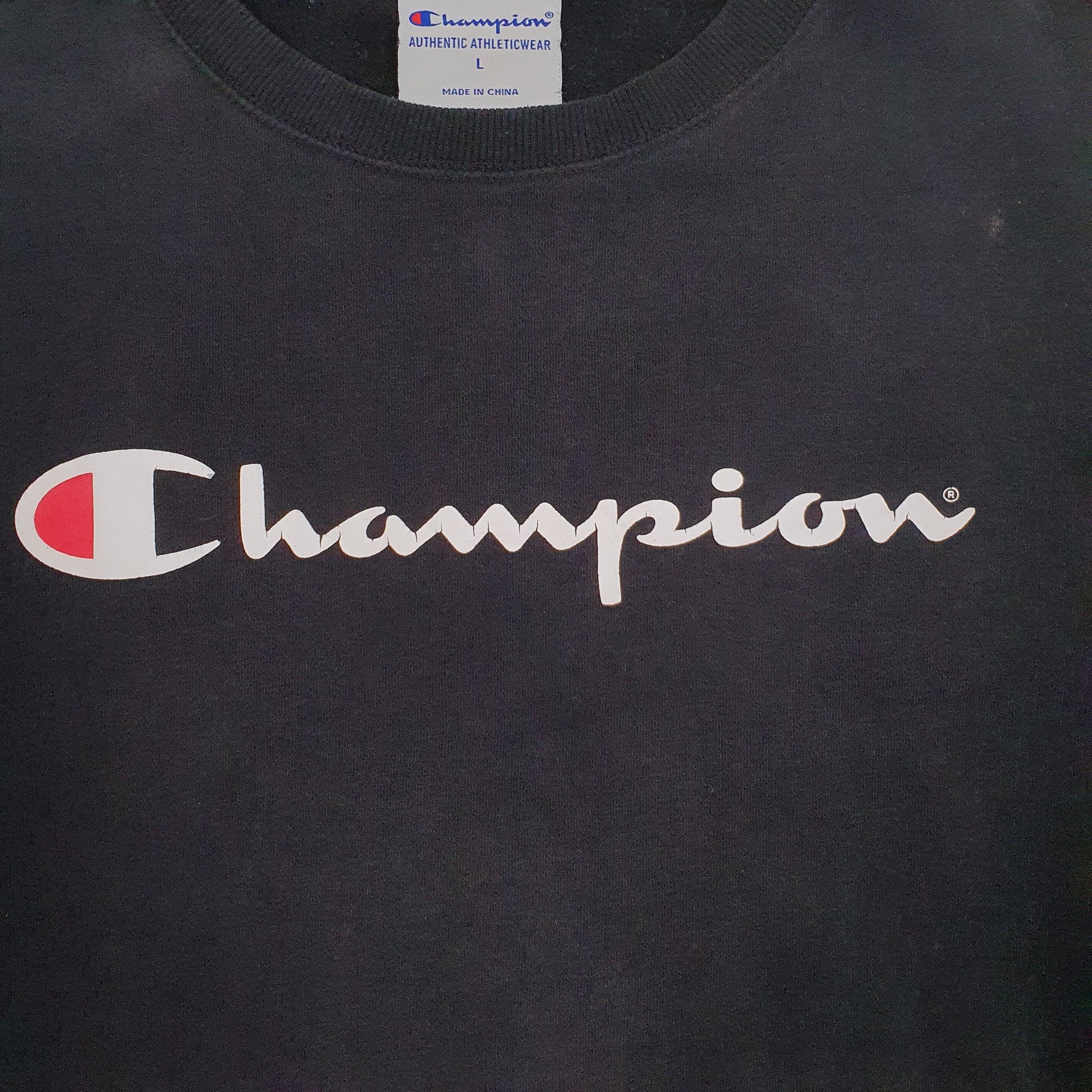 Mens Black Champion Spellout Crewneck Jumper