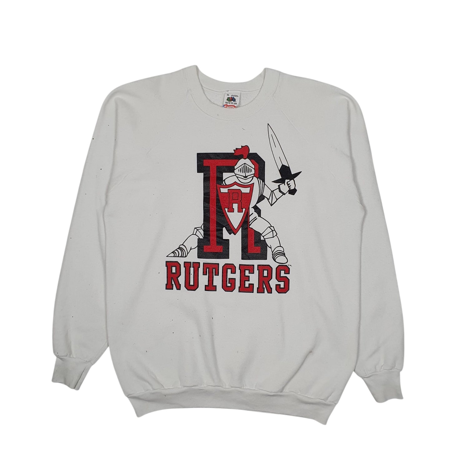 Mens White Fruit Of The Loom Vintage 90s Made In USA Crewneck Jumper