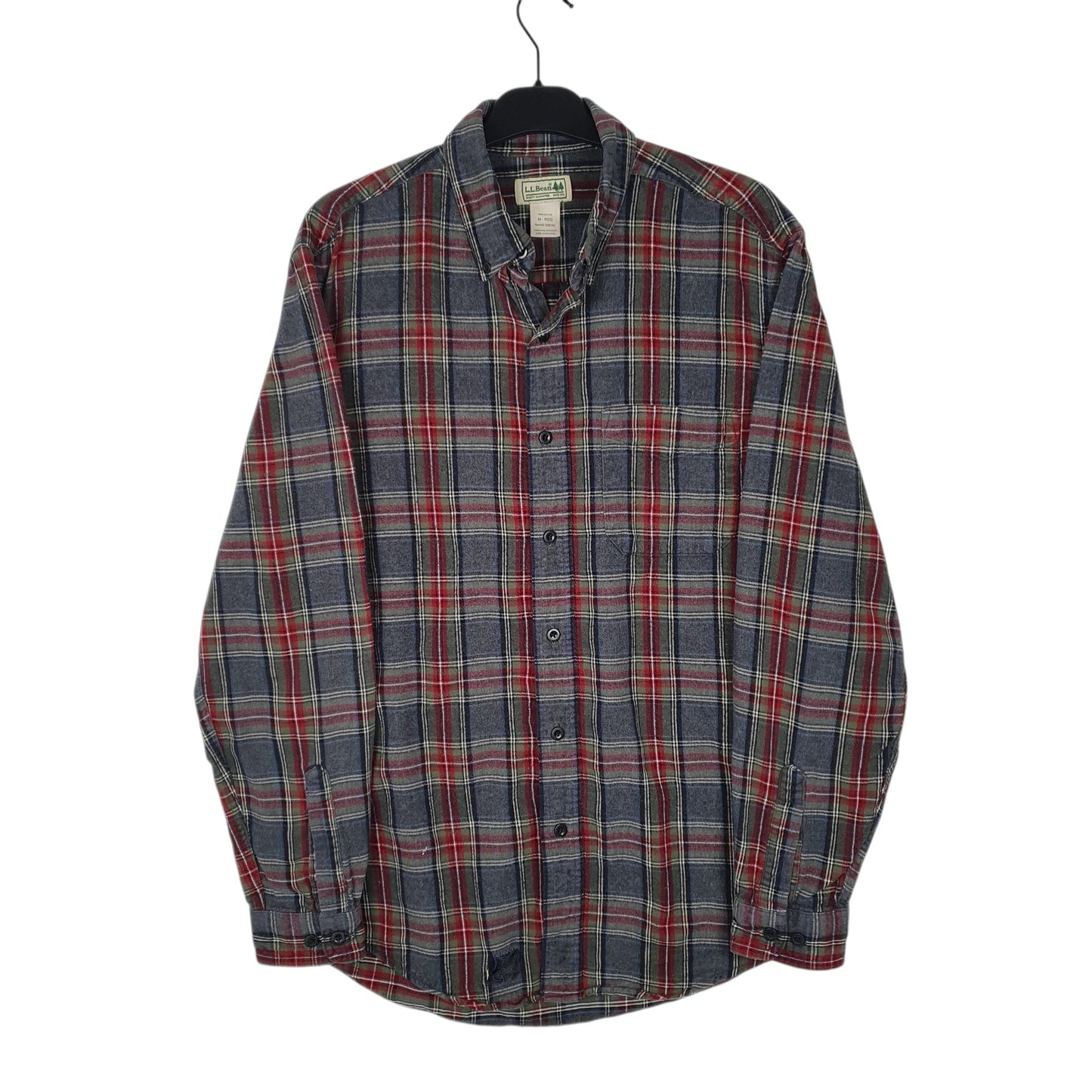 Mens Grey L.L.Bean Thick Flannel Plaid Long Sleeve Shirt