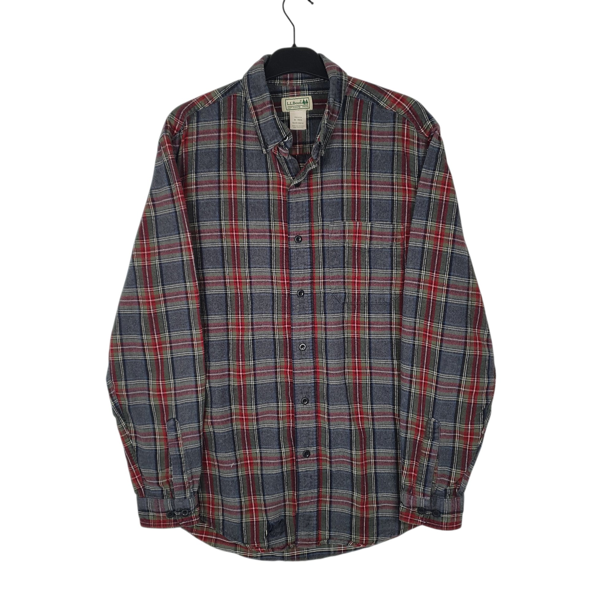 Mens Grey L.L.Bean Thick Flannel Plaid Long Sleeve Shirt