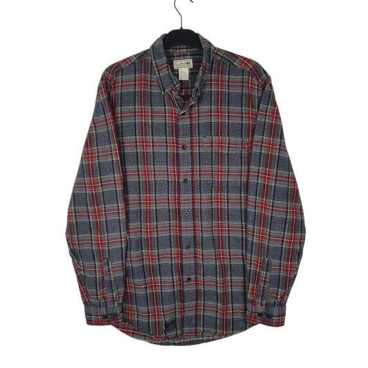 Mens Grey L.L.Bean Thick Flannel Plaid Long Sleeve Shirt