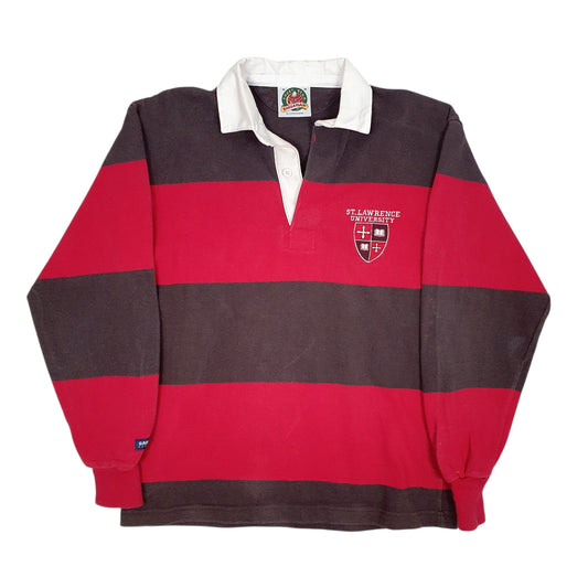 Mens Red Barbarian Rugby Long Sleeve Polo Shirt