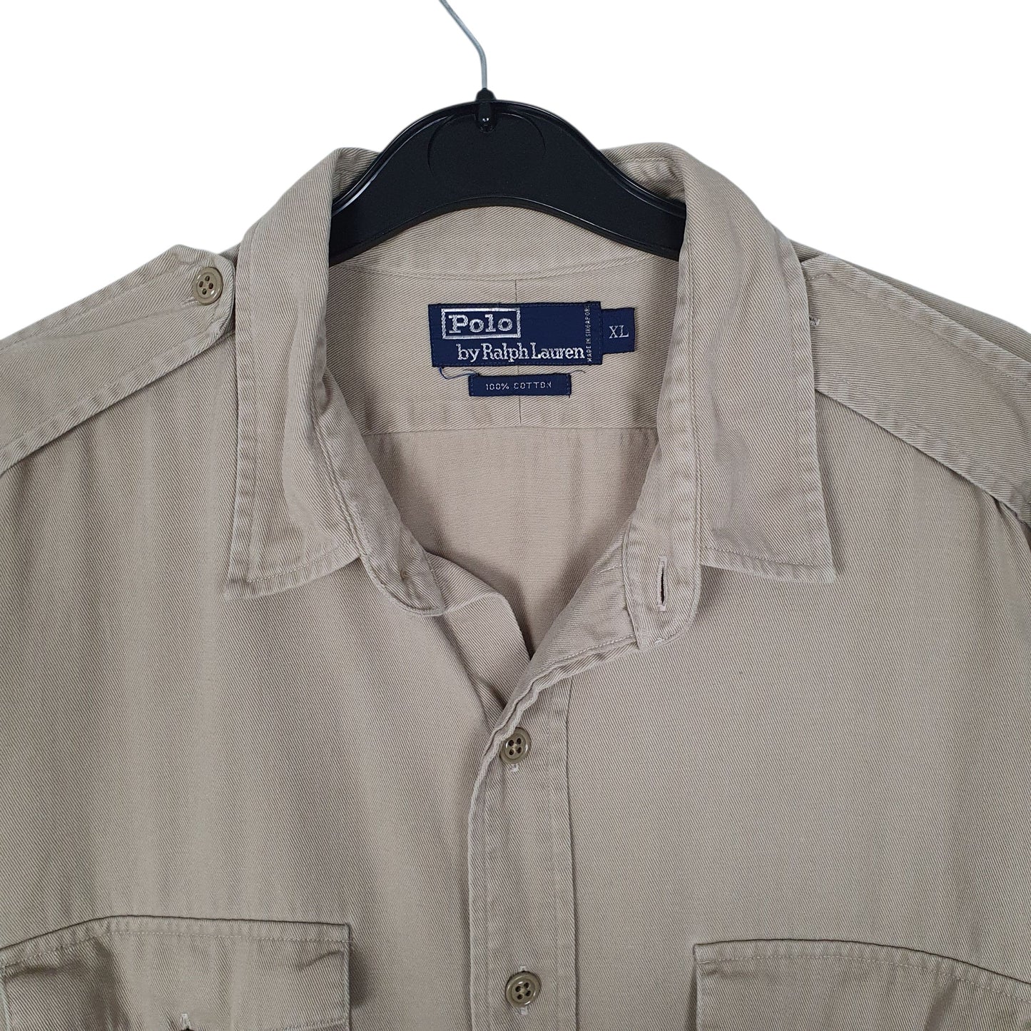 Mens Beige Polo Ralph Lauren Vintage 1990s Military  Shirt