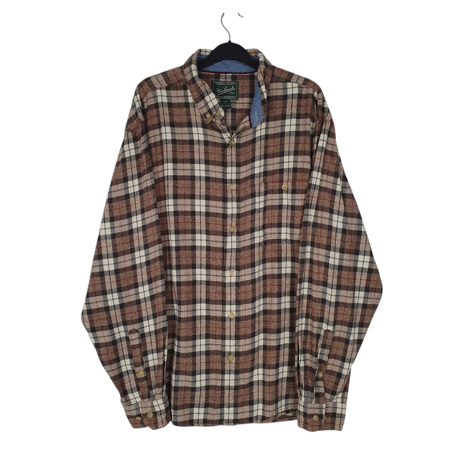 Mens Brown Woolrich Thick Flannel Plaid Long Sleeve Shirt