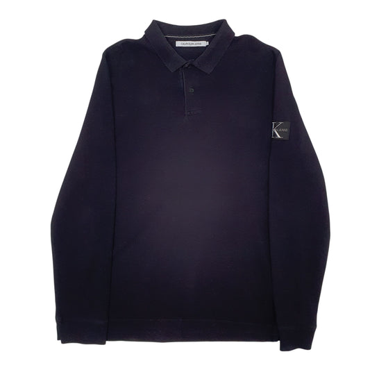 Mens Black Calvin Klien Jeans  Long Sleeve Polo Shirt