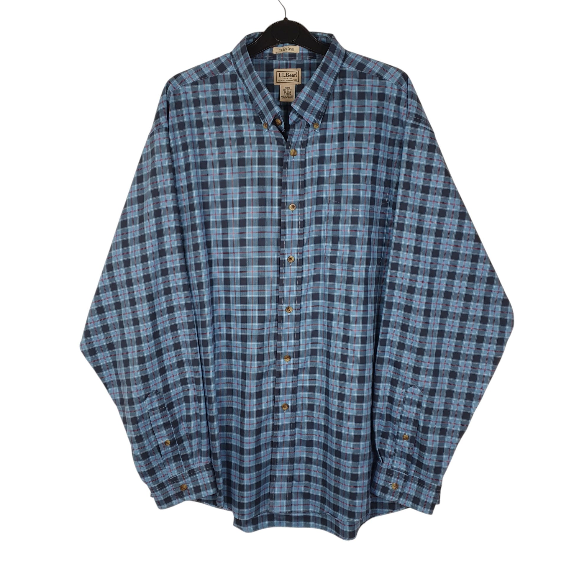 Mens Blue L.L.Bean US Navy Tartan Plaid Long Sleeve Shirt
