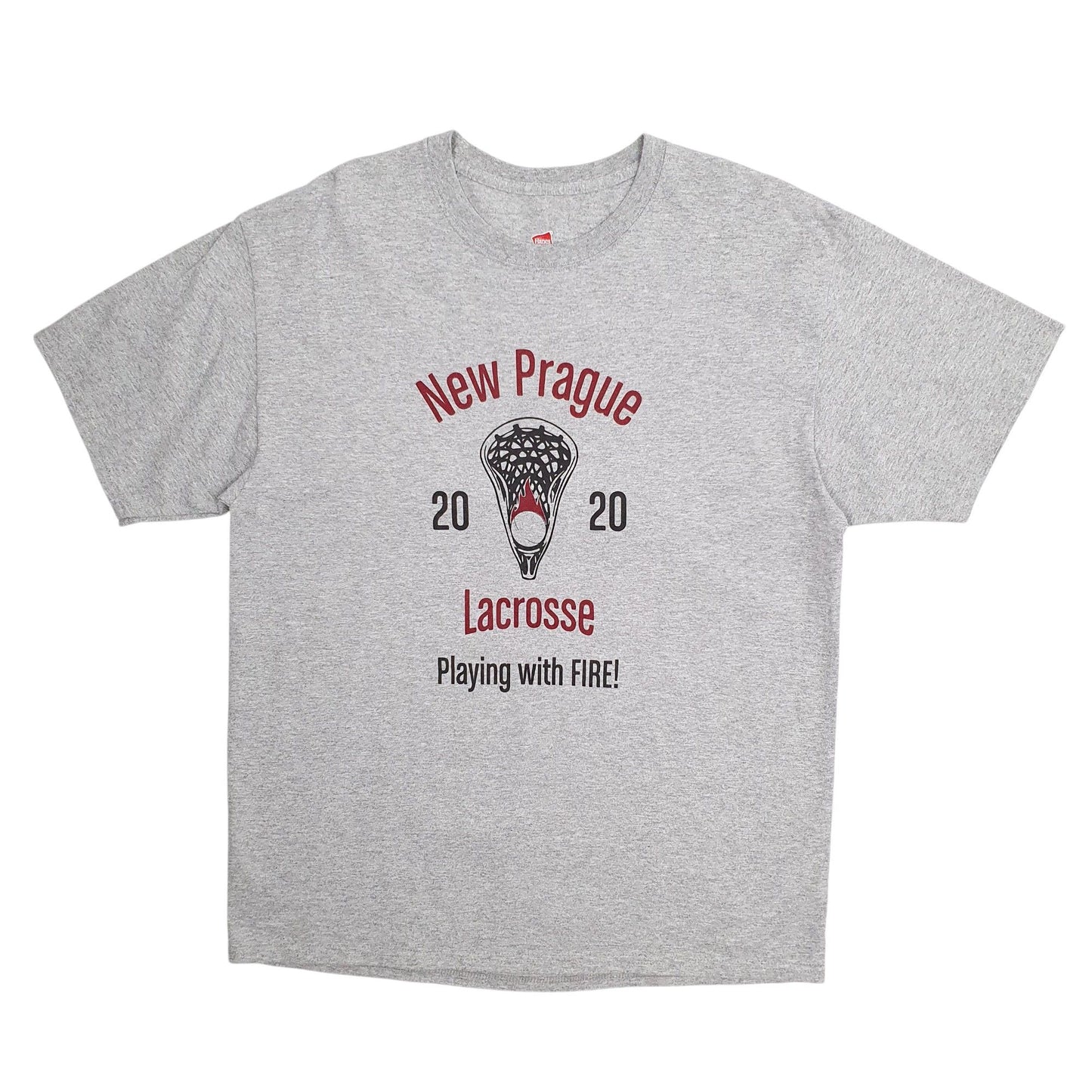 Mens Grey Hanes New Prague Lacrosse Short Sleeve T Shirt